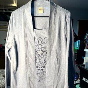 Blair Mock-Layers Light Blue Cardigan over Jeweled Half-Cami Top SZ Lrg